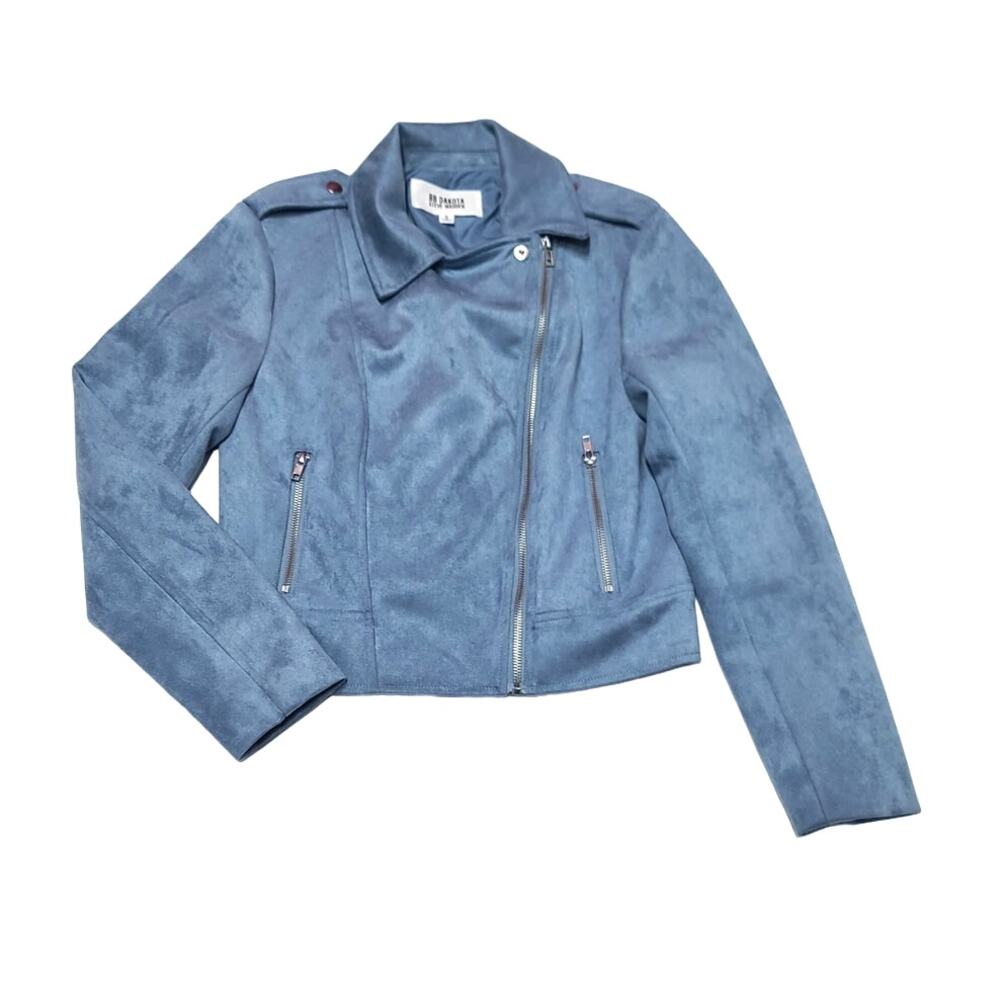 BB Dakota Steve Madden faux suede Moto jacket cool haze blue women's small
